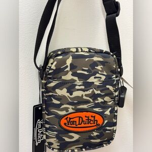 Von Dutch Camouflage Messenger Bag with Orange Logo